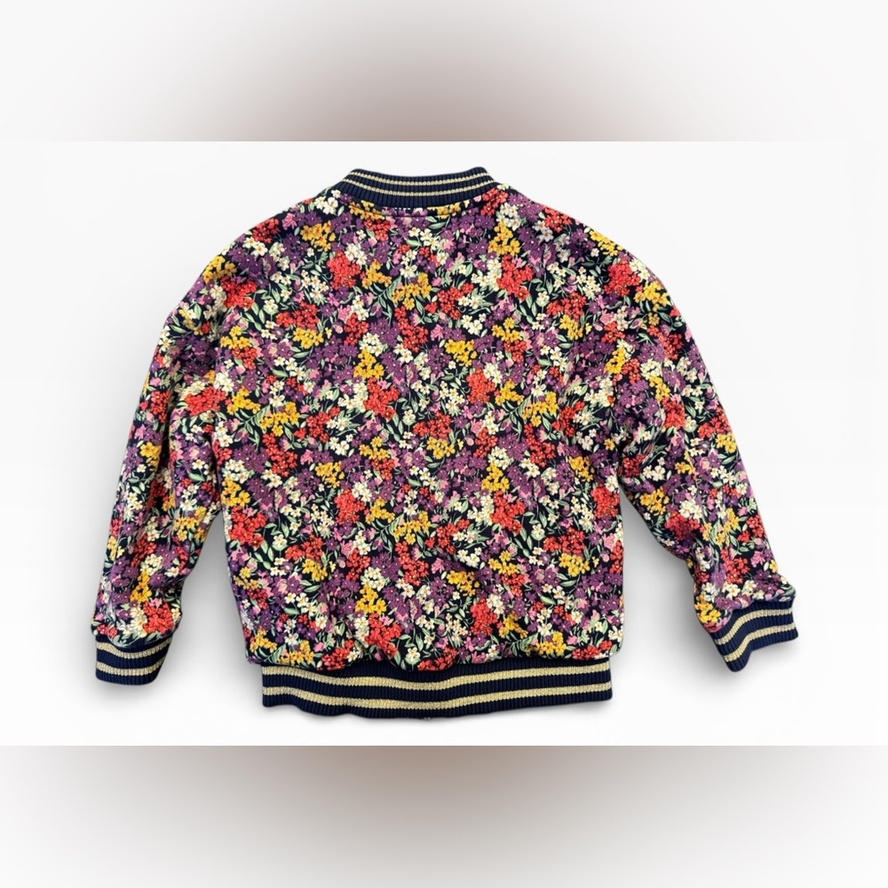Mini Boden Kids' Floral Zip-Up Cotton Jersey Bomber Jacket Girl’s 6-7 Years - Picture 2 of 5